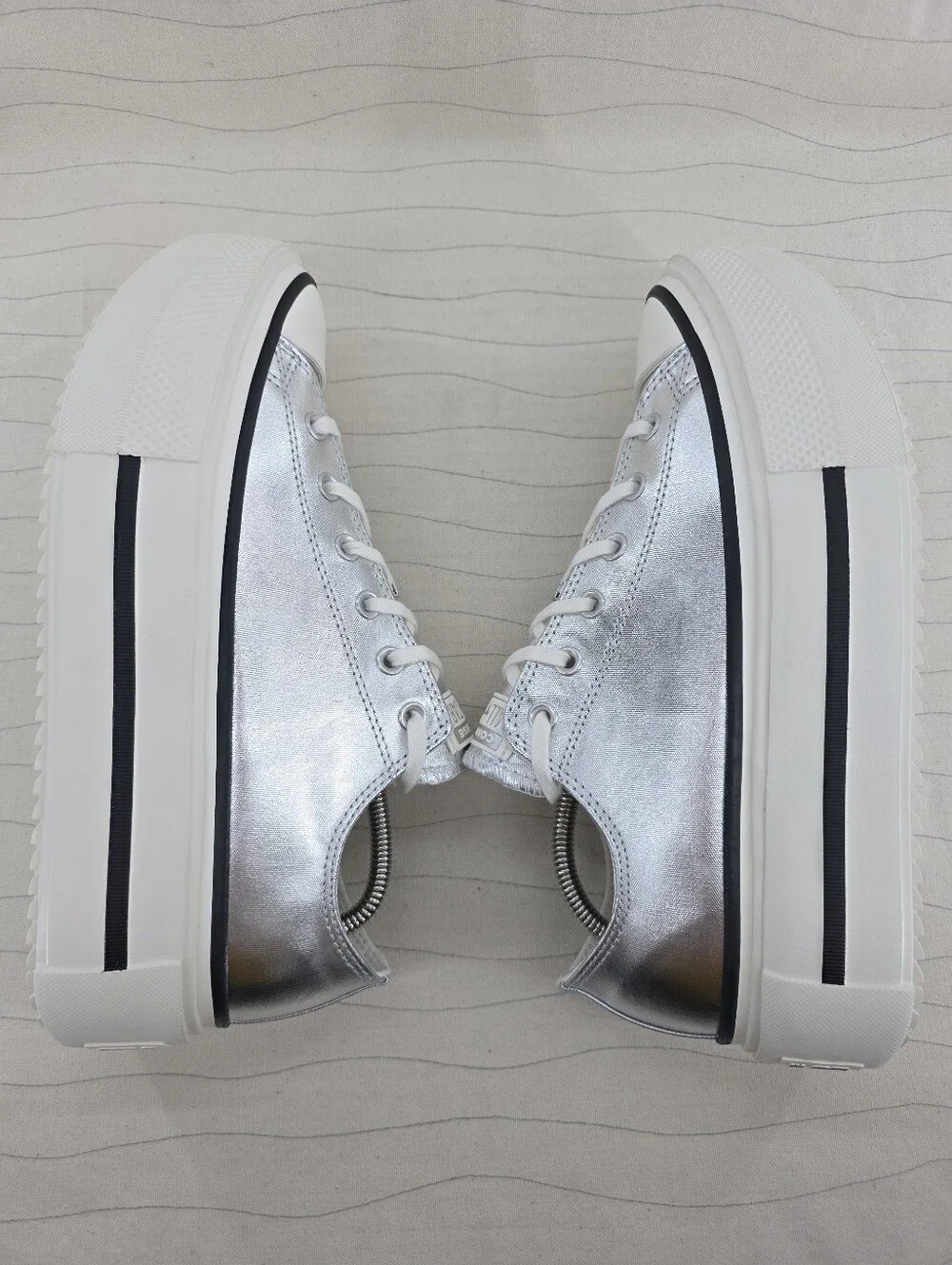Converse Womens All Star Lift Double Stack Silver Metallic Platform Shoes Sz 12